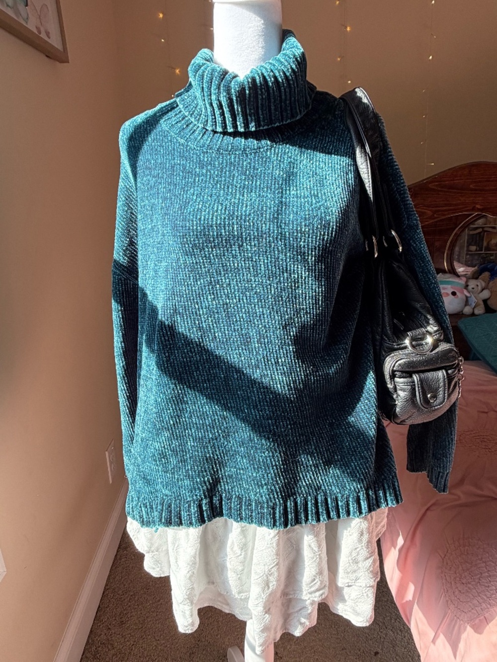Chenille/velvet teal sweater